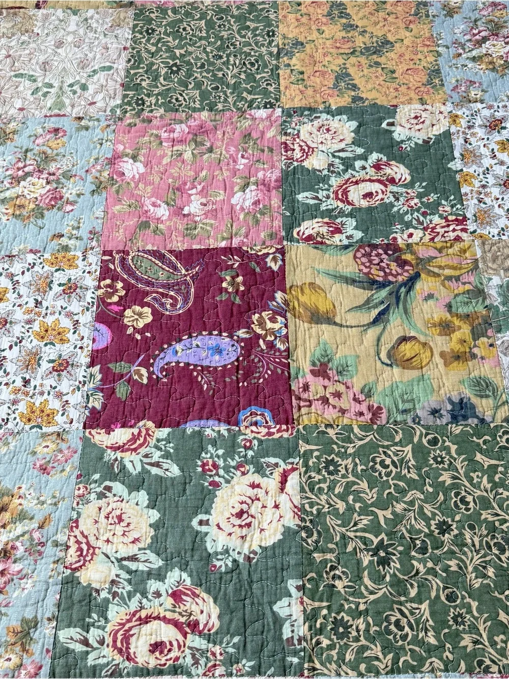 Floral Patchwork Quilt 70x90 Cotton Cotton Batting Cottage Queen Bedspread